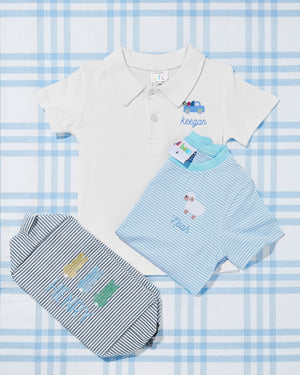 Striped Short Sleeve Romper & T-Shirt with Motif - Easter