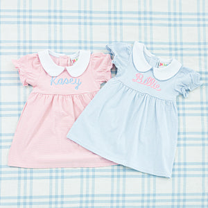 Custom Name Peter Pan Collar Striped Bubble & Dress