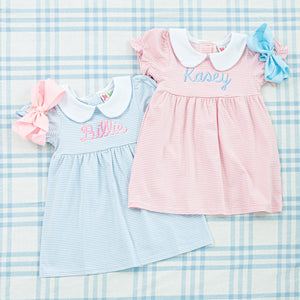 Custom Name Peter Pan Collar Striped Bubble & Dress