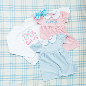 Custom Name Peter Pan Collar Striped Bubble & Dress