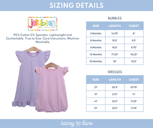 Sizing chart for Jellybean by Smock Candy clothing