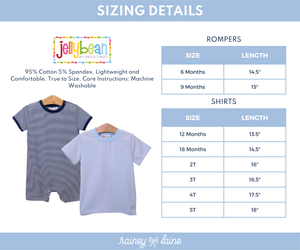 Sizing details chart for Jellybean, including size, length, and chest measurements.