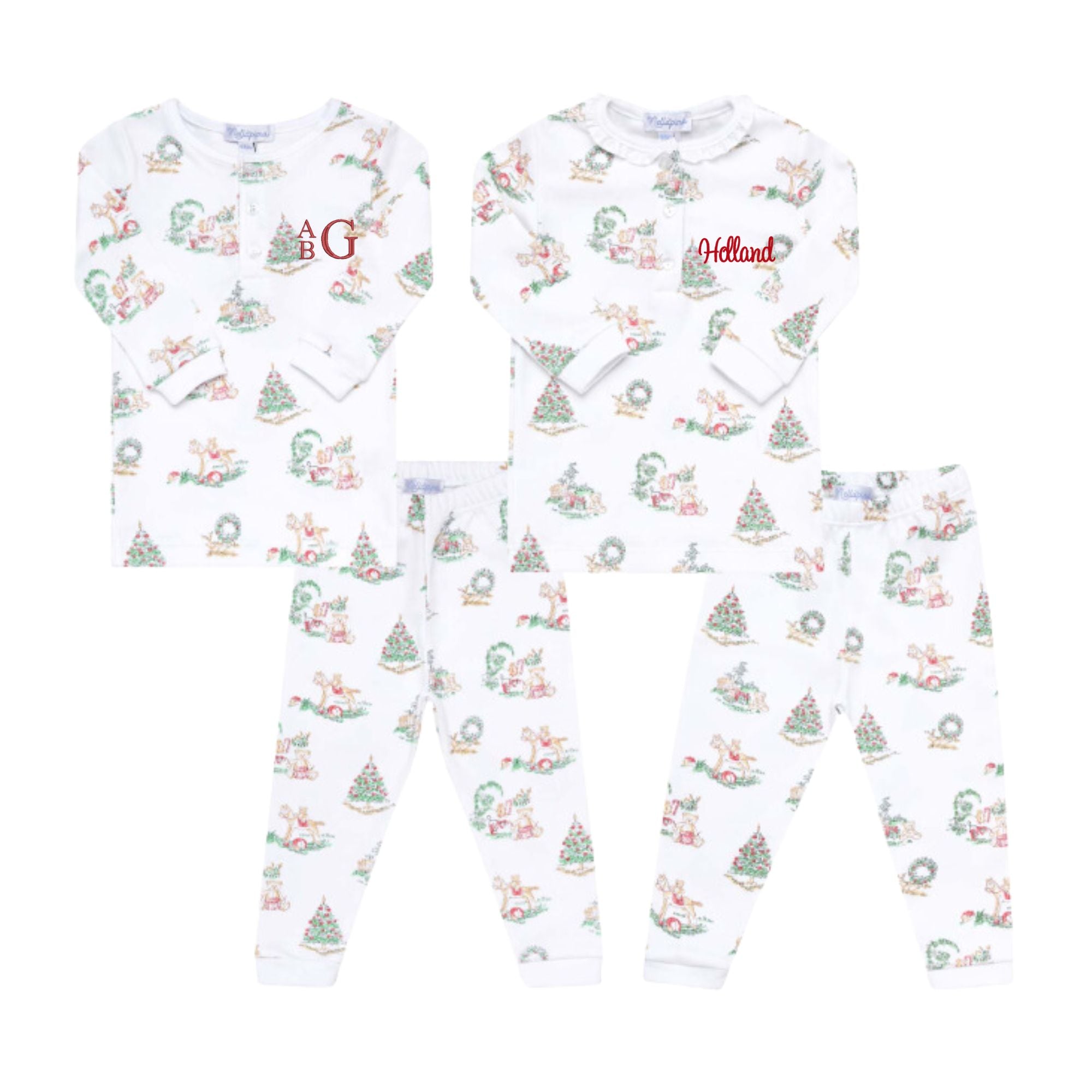 Long Sleeve Christmas Toile Pajamas