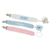 Set of three pastel-colored pacifier clips with rickrack trim.