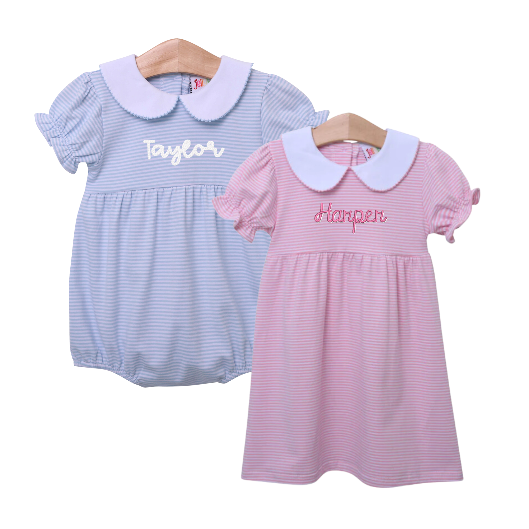 Custom Name Peter Pan Collar Striped Bubble & Dress