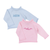 Pink and blue baby sweater personalized with the name.