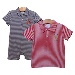 Christmas Striped Short Sleeve Romper & Polo