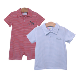 Two personalized striped polo shirts for babies