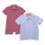 Two personalized striped polo shirts for babies: a red romper and a light blue shirt.